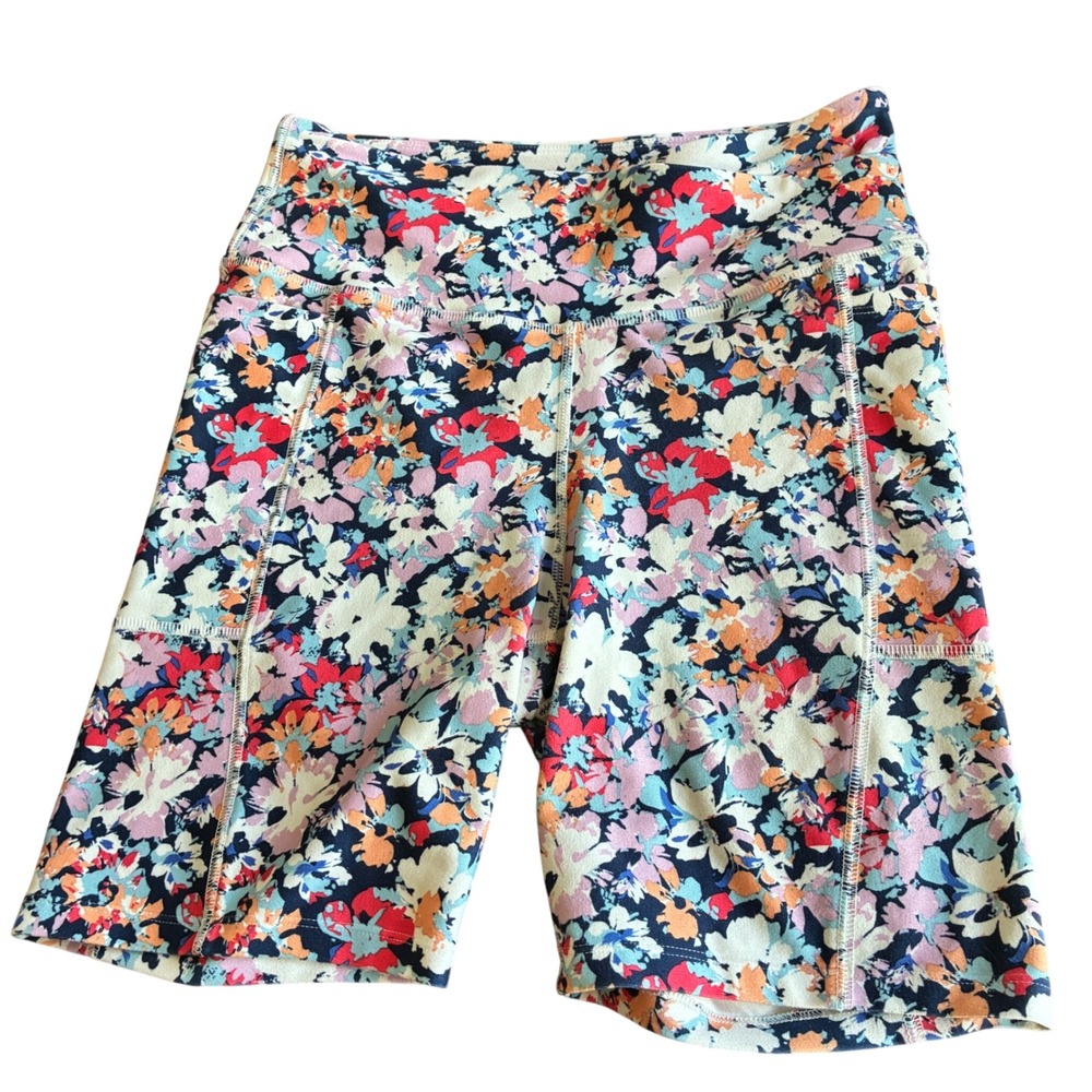 Freely Bike Shorts Sz M Multicolor Floral High Waist Wrap Waist